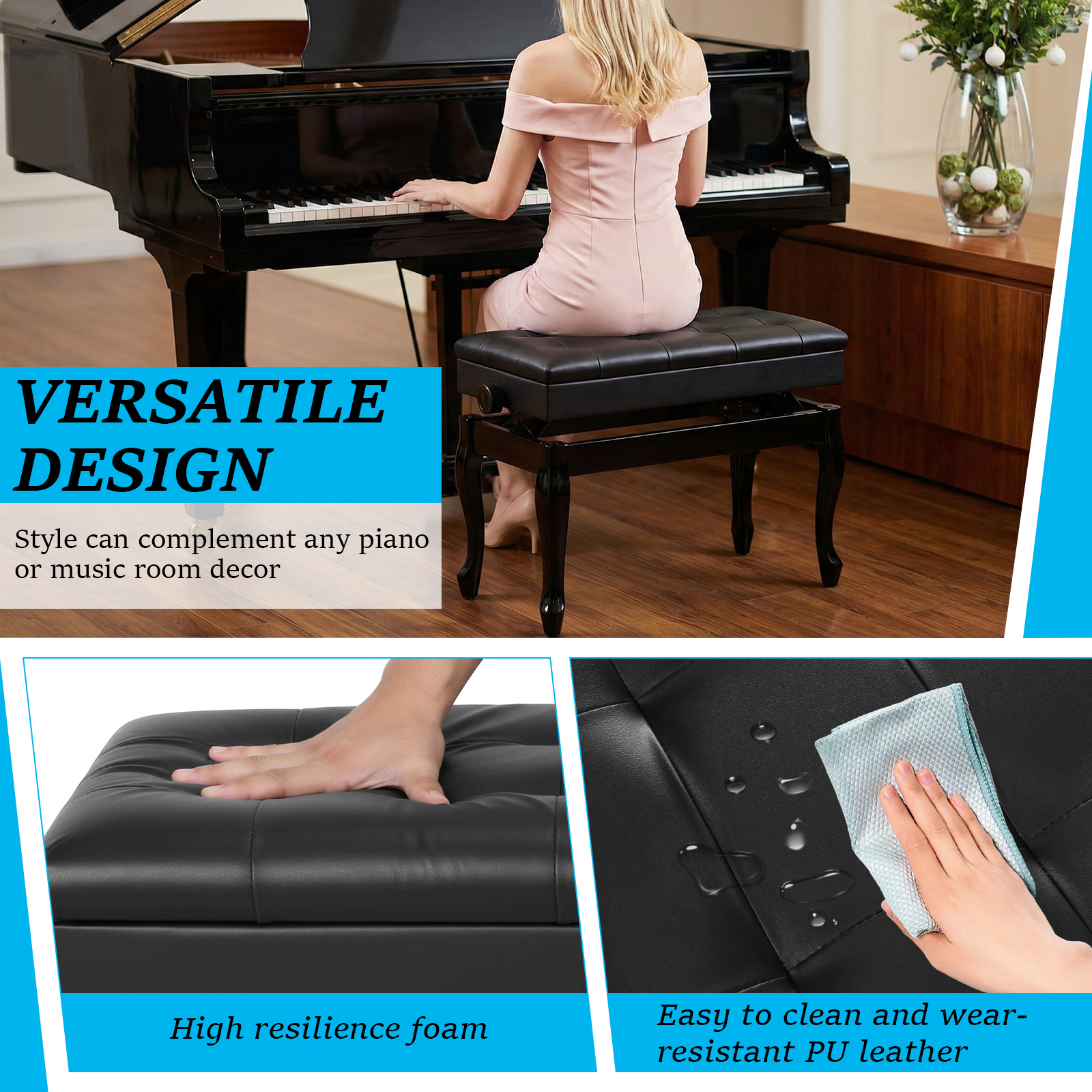 Adjustable Height Piano Stool  - Musical Instrument Of Keyboard บทวิจารณ์และราคา