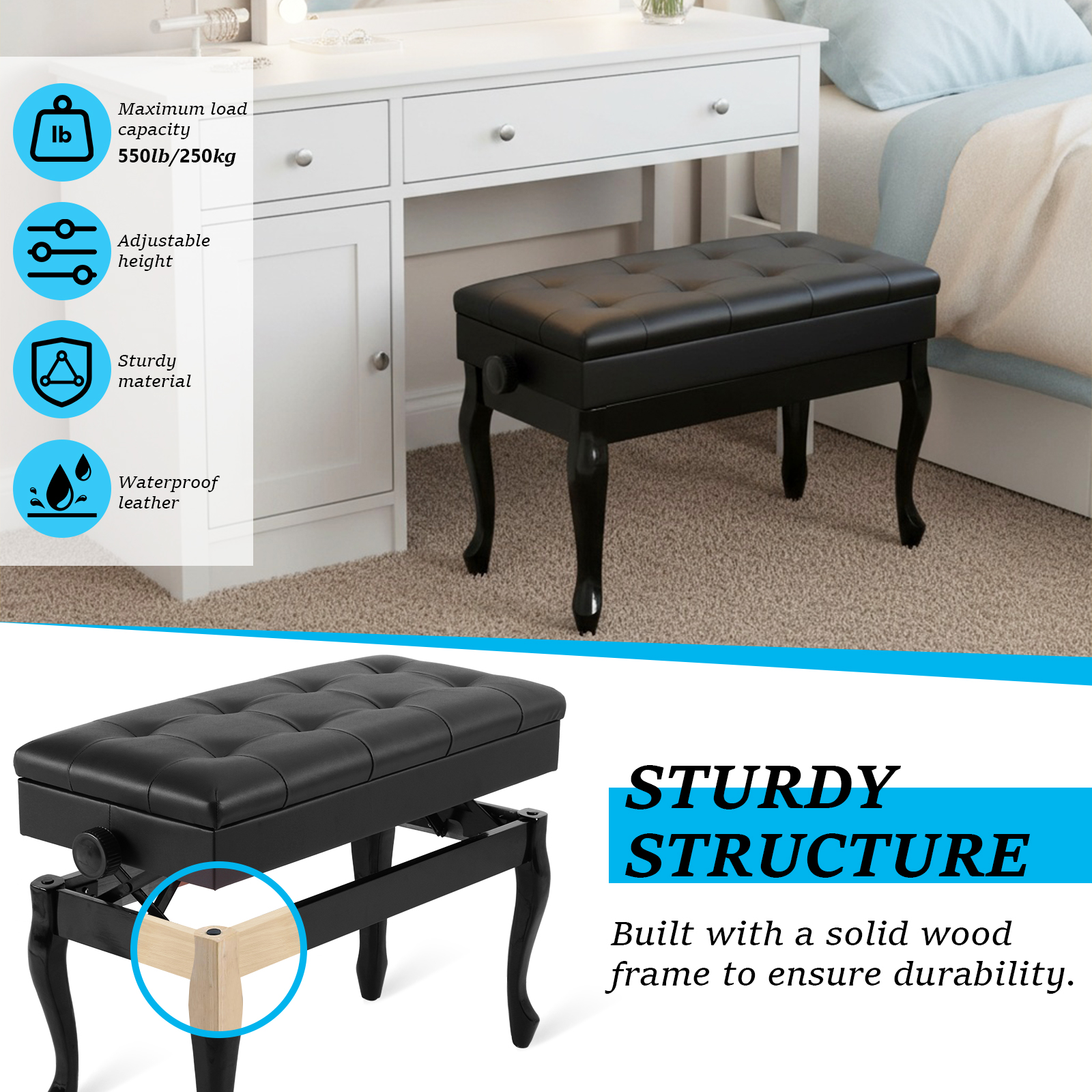 Adjustable Height Piano Stool  - Musical Instrument Of Keyboard บทวิจารณ์และราคา